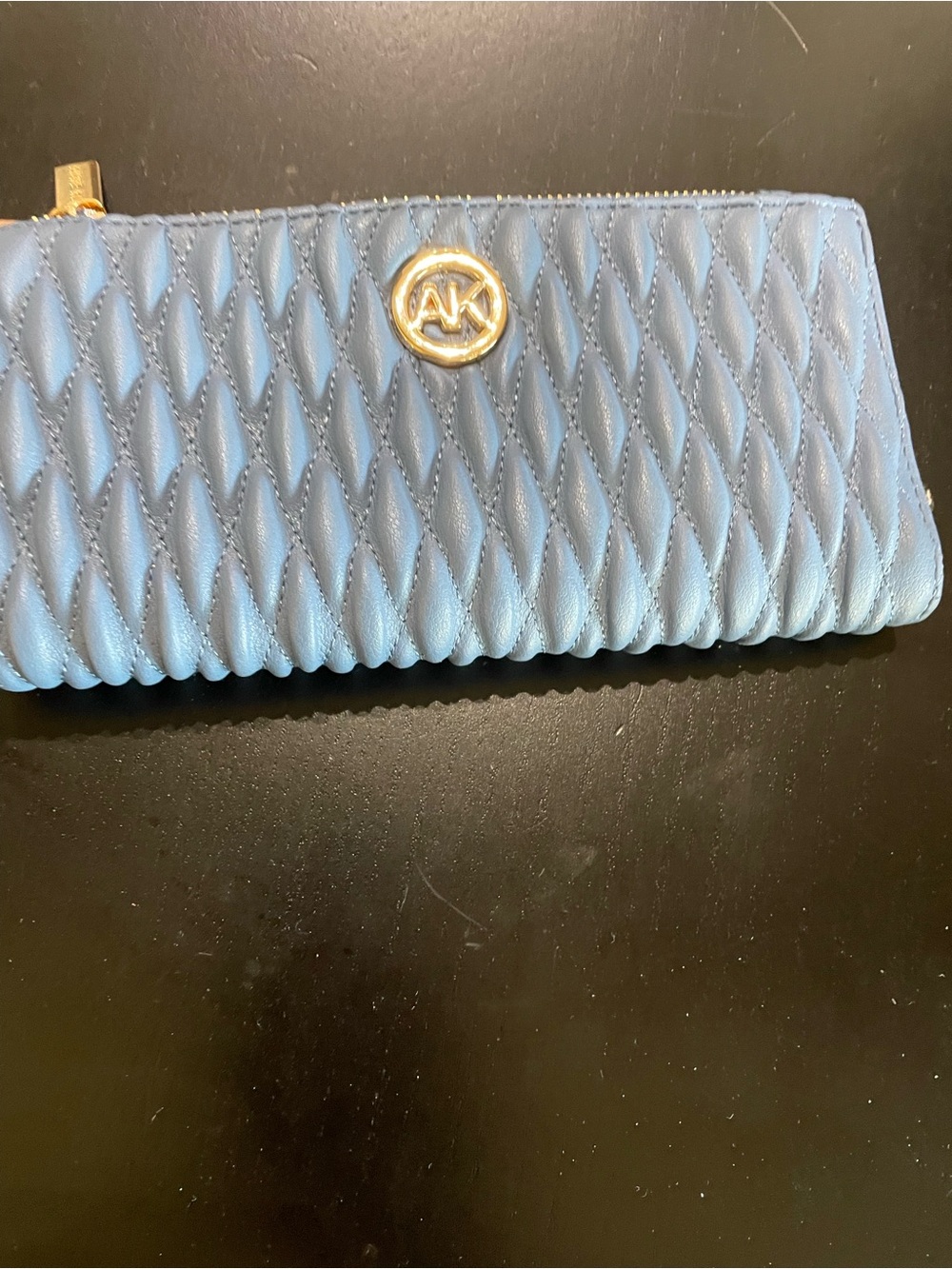 Anne Klein quilted blue long wallet gold logo detail soft slotted change purse